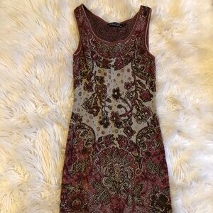 Elegant Floral Dress in Burgundy and Cream